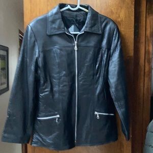 Genuine leather jacket with silver zipper